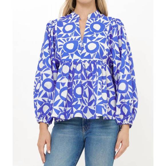 OLIPHANT Tops - NEW OLIPHANT mandarin long balloon sleeves top in eclipse blue